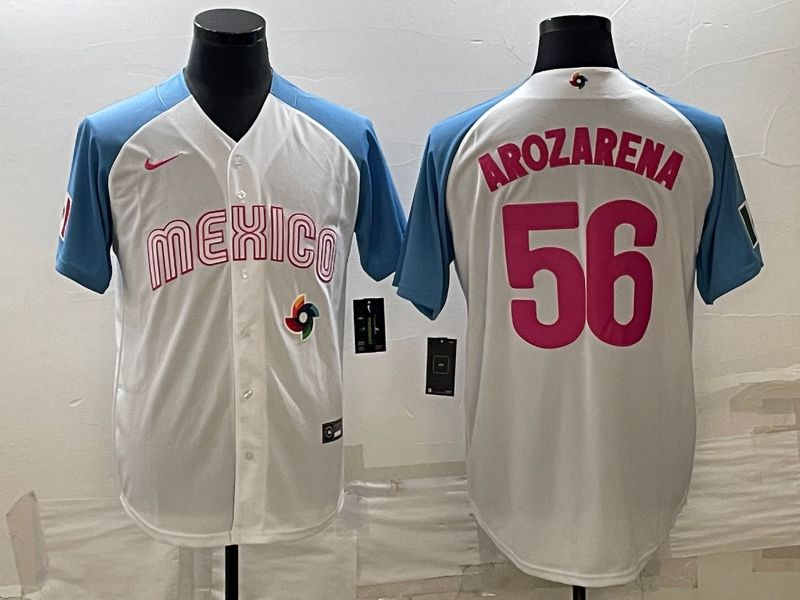 Men 2023 World Cub Mexico #56 Arozarena White blue Nike MLB Jersey2